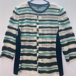 Ming Wang Small Striped Cardigan Sweater